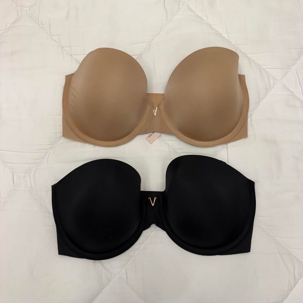 victoria’s secret strapless bra bundle 32dd nude and black